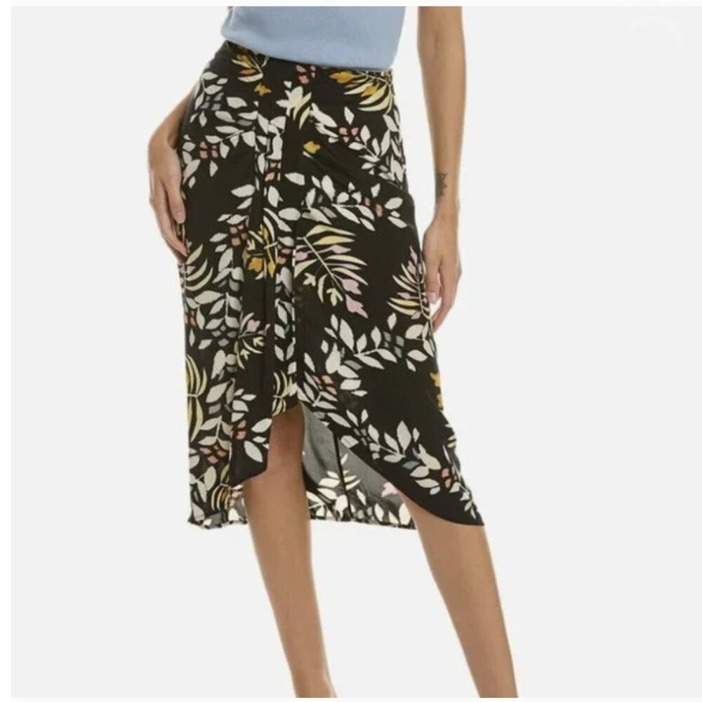 ba&sh Womens Christo Midi Skirt Size 3 US 8 Asymmetric Hem Leaf Print Vi…